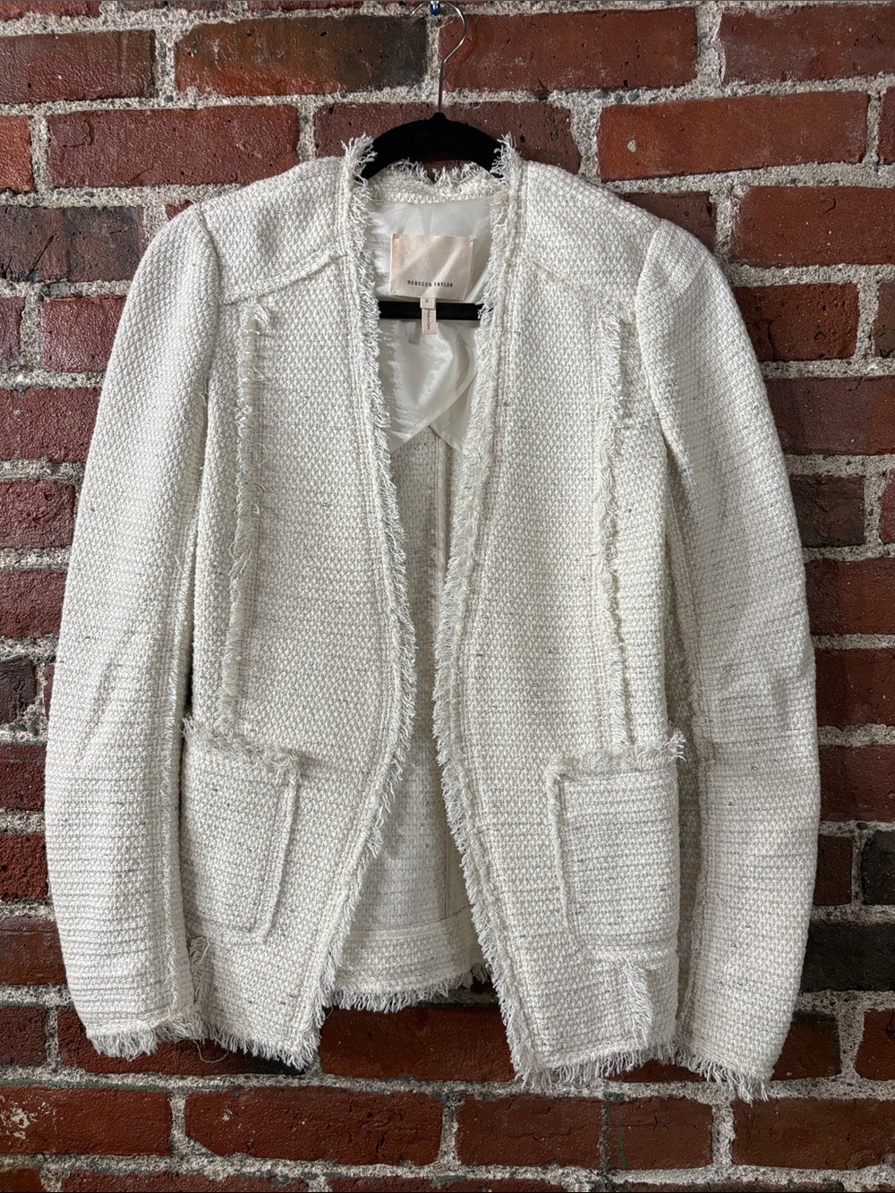 Rebecca Taylor Frayed Edge Cream Bouclé Blazer
